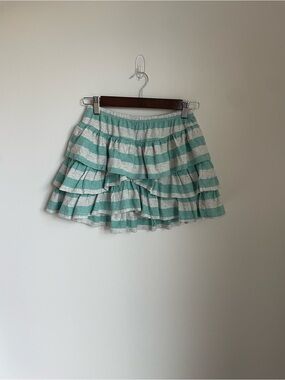 Tiered Stripe Ruffle Skirt - Mint & Light Gray